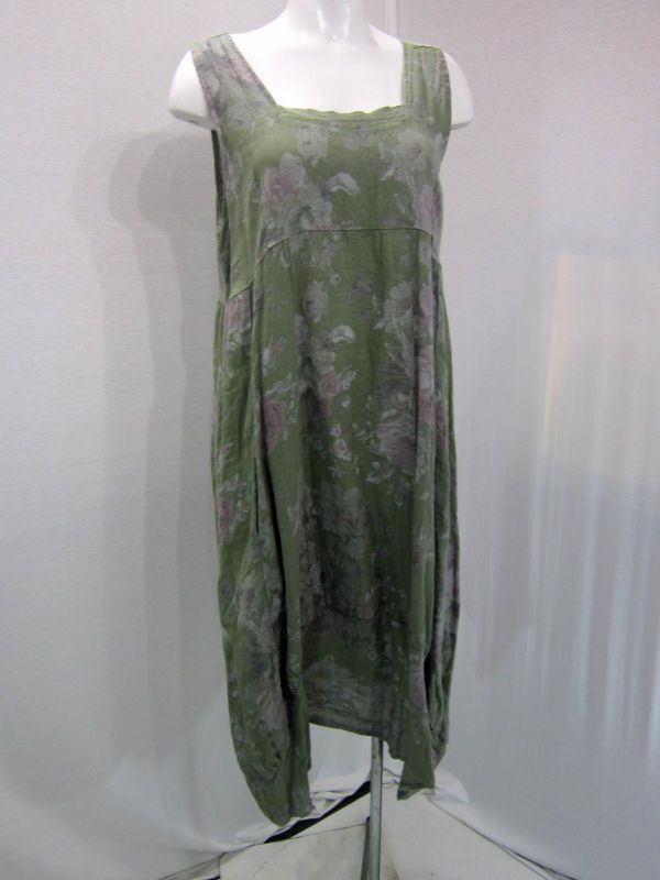 Square Neck Pocket Floral Dress (Olive)